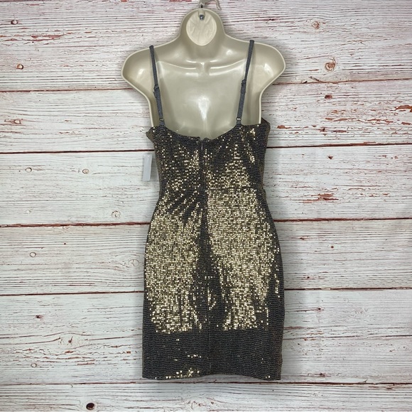 NWT Cosmopolitan X Dress the Population XOXO Gold Metallic Mini Dress Sz S - Picture 16 of 16